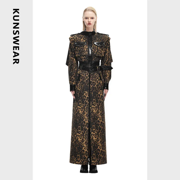 KUNSWEAR/琨丝薇尔25FA 野性复古豹纹包臀开叉半身长裙 836008080