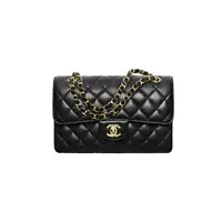 99新 Chanel/香奈儿 cf鱼子酱皮中号链条包黑金/黑银