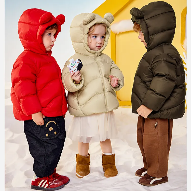 [三防]迷你巴拉男女童宝宝羽绒服保暖小熊防风帽厚2025冬新款