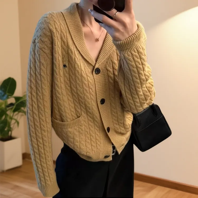 韩版秋冬纯色麻花纹长袖国风打底衫针织衫女款爆款2025新款