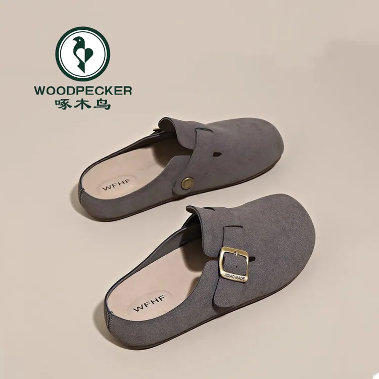 啄木鸟厚底勃肯鞋女2025春秋新款外穿包头半拖鞋一脚蹬懒人单鞋