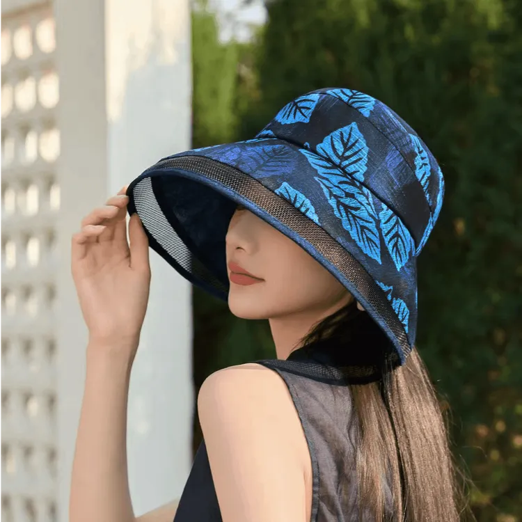 大帽檐灯罩遮阳帽防晒防紫外线夏季帽子显脸小可折叠扎马尾空顶帽