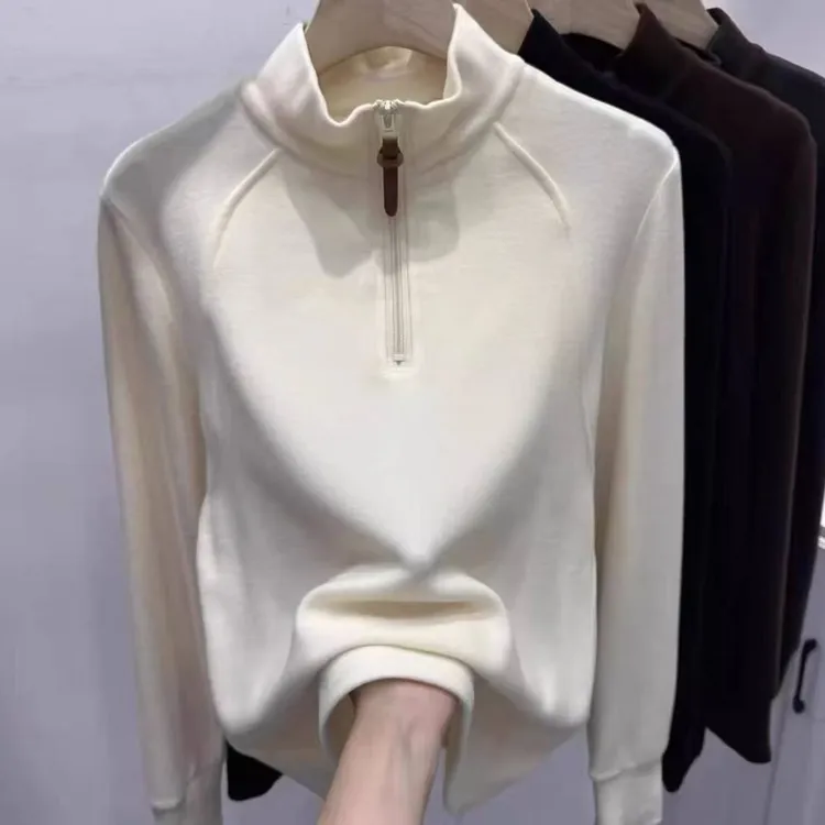 秋冬新款大码特体230可穿宽松显瘦时尚百搭半拉链卫衣打底T桖6173