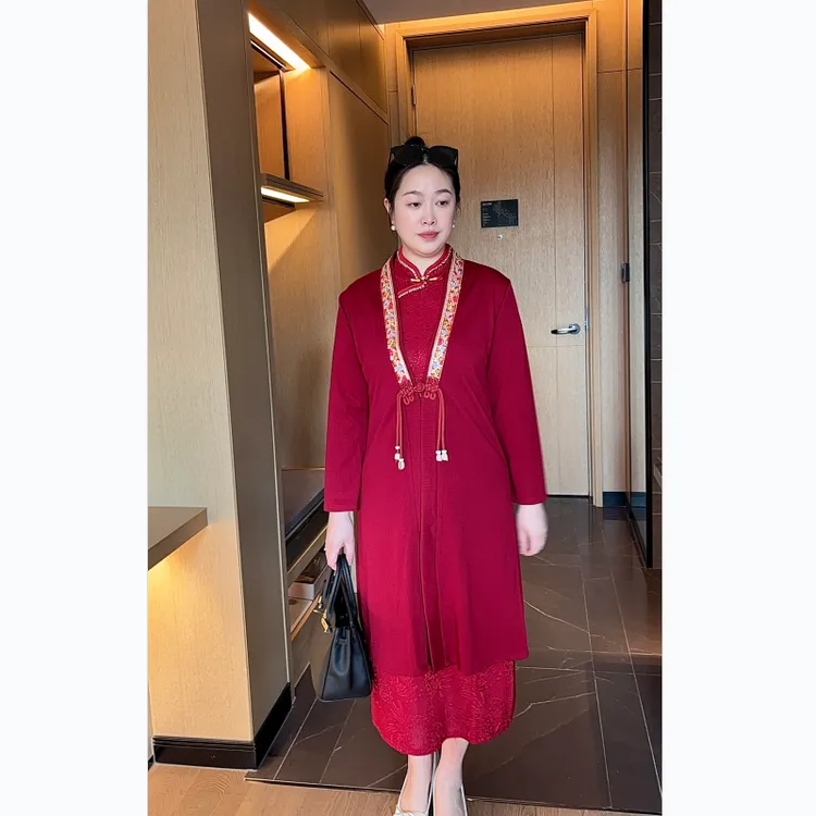 2025秋高端喜婆婆婚宴装喜妈妈婚礼服套装裙中年时尚两件套连衣裙