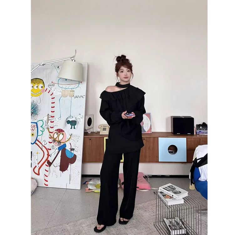 晶咕【报恩凉凉裤】假两件高腰显瘦自带屁帘阔腿休闲裤