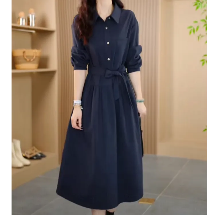 曼俪女装时尚优雅25831新款时尚气质显瘦修身减龄长袖女装连衣裙