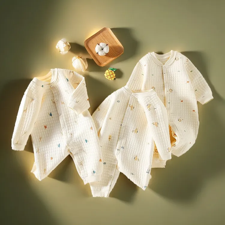 婴幼儿夹棉连体宝宝长袖哈衣新生儿三层保暖连体婴幼儿连体秋冬