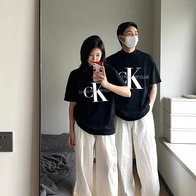 【两件装】七夕情侣装短袖2025新款一男一女小众设计高级感夏季T恤