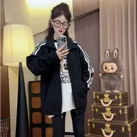 黑色慵懒风休闲运动外套女2025秋季新款oversize宽松减龄百搭上衣