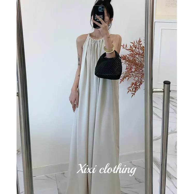 新款夏长款无袖挂脖清冷感小众性感礼服夏季连衣裙裙子大码女装