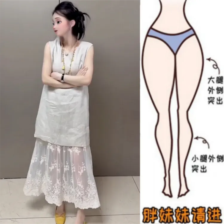 女装夏季薄款梨型身材新中式洋气时尚拼接麻纱显瘦气质休闲连衣裙