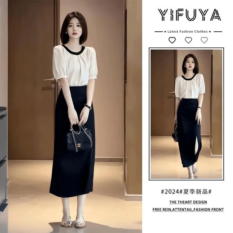 夏季搭配一整套时尚减龄洋气高级感干练气质小香风上衣半身裙套装