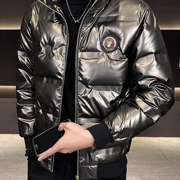 欧货保暖羽绒服外套男士青年冬季新款亮面潮牌高端防寒服洋气上衣