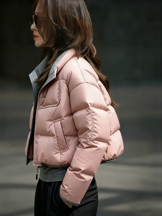 2025新款巨好看的加厚粉色短款夹棉洋气保暖棉服外套女款冬季棉袄