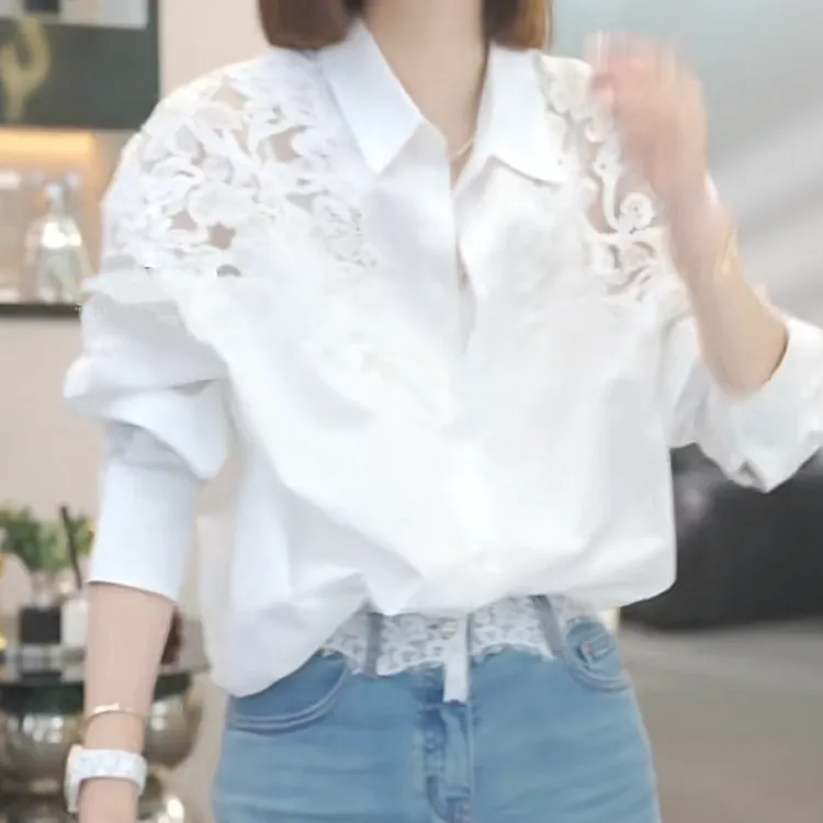 设计感法式蕾丝白色衬衫上衣女2025春季新款时尚休闲气质轻奢衬衣