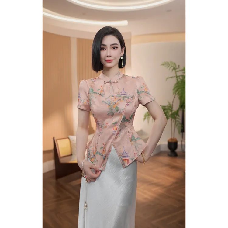 格娜女装夏装套装2025新款爆款旗袍衬衫新款气质温婉优雅显白套装