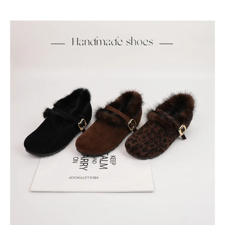 【Dhh】内增高3.5cm•羊反皮+水貂毛•圆头复古单鞋加绒毛毛鞋玛丽珍