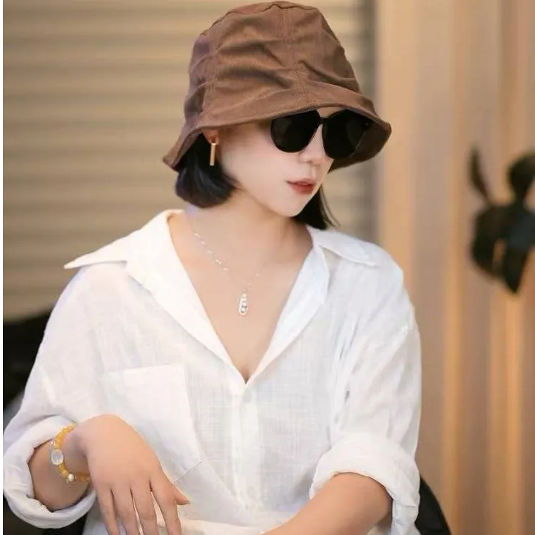 夏季新款渔夫帽褶皱盆帽女甜美日系遮阳防晒水桶帽显脸小太阳帽子