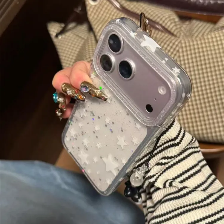 韩风透明镭射星星白星星链条适用iPhone17pro手机壳苹果16pro新15