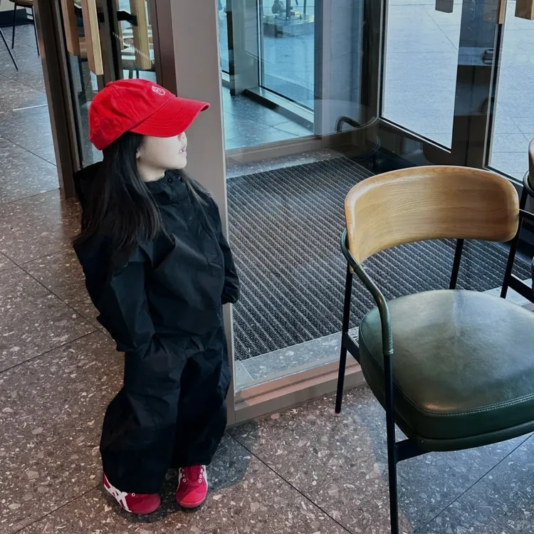 壹妈韩版童装女童秋季套装洋气儿童黑色连帽外套工装阔腿裤两件套