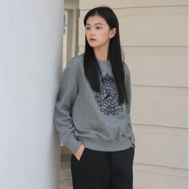 麻享【麦穗刺绣卫衣】劳家同款汉麻棉加厚T恤圆领长袖上衣FSY51250