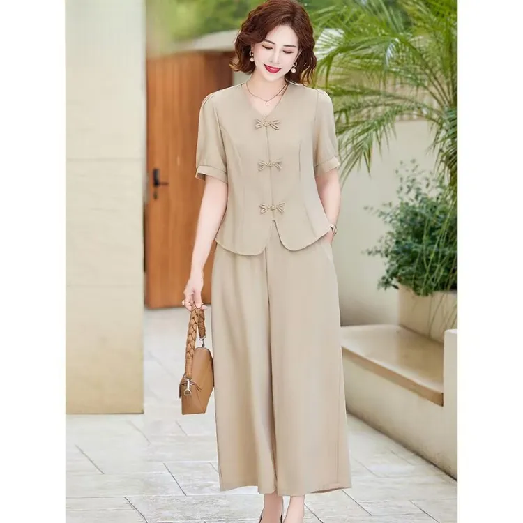 气质妈妈新中式国风套装2026新款中年女春夏季短袖名牌富太太女装