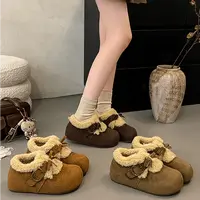 棕色复古法式厚底雪地棉鞋女冬2025新款保暖外穿防滑加绒勃肯鞋子