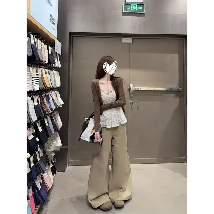 时尚套装蕾丝百搭日式背心上衣休闲风千金风阔腿裤套装