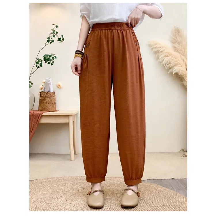 夏季百搭薄款高腰九分哈伦裤女宽松显瘦灯笼裤休闲妈妈裤子大码