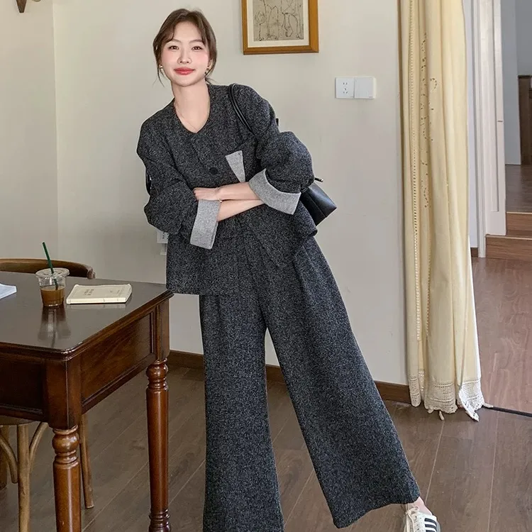 U字领口休闲外套＋阔腿裤两件套.25年新款套装百搭显瘦2522