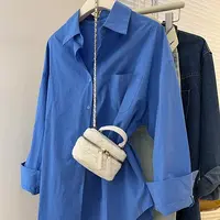 【杭州意法好货】长袖衬衫女春秋冬新款叠穿内搭宽松上衣蓝色女款