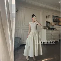 【现货】LUOLUOZ【风吹海浪】亚麻绝美收腰女神范淑女长款连衣裙JF681