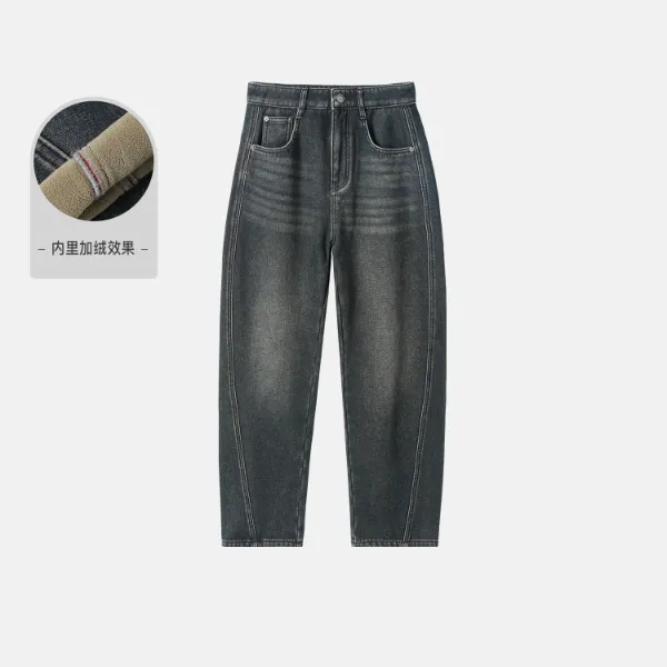 NYHSUGOO/南乙冬季重磅手工猫须奥粒绒加厚男士55016微弯刀牛仔裤