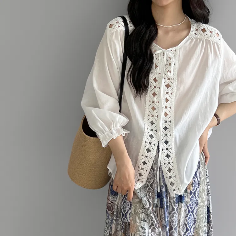 2025刺绣女式衬衫长袖防晒衬衫女夏季棉麻上衣女装高级感百搭
