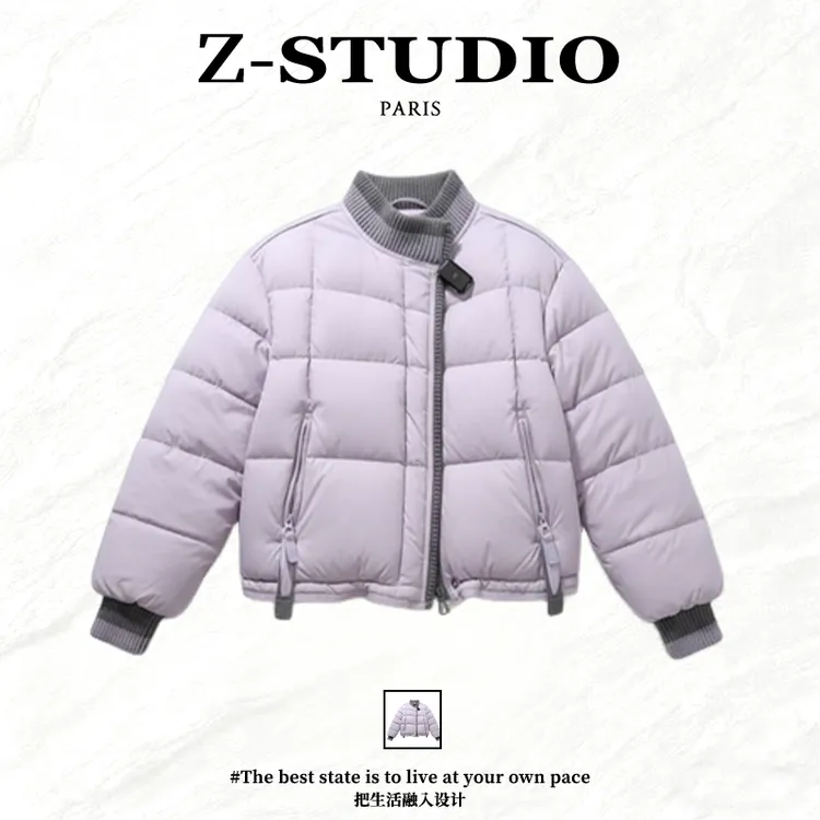 少女风甜美拼接设计短款棉服女2025新款冬季简约风格百搭保暖外套