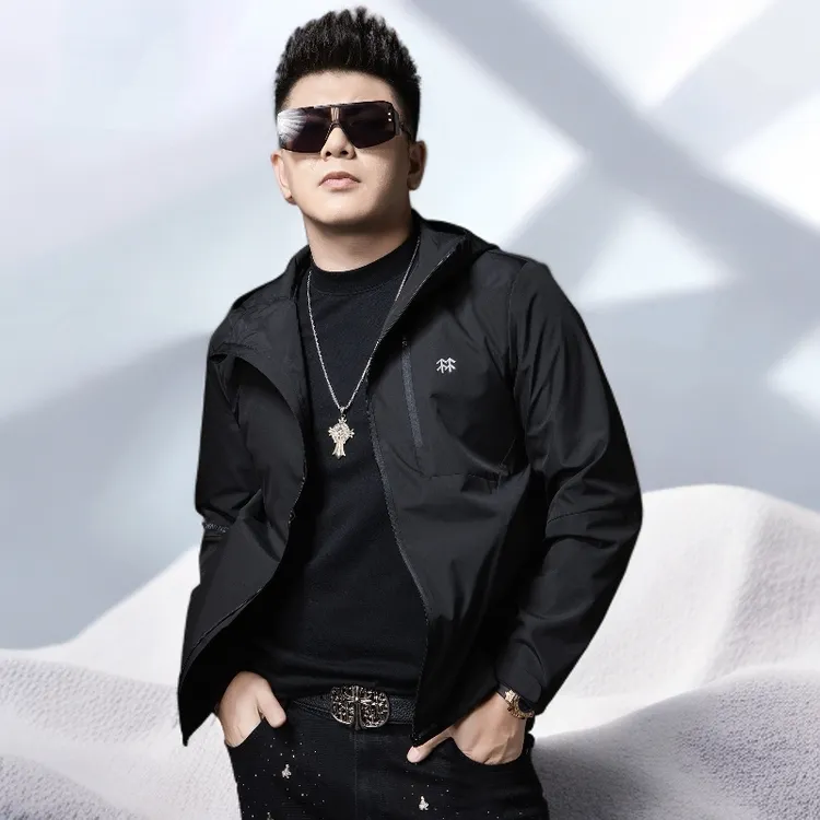 宾斯洛特时尚连帽冲锋衣外套男士秋季潮流休闲防风夹克男款上衣潮