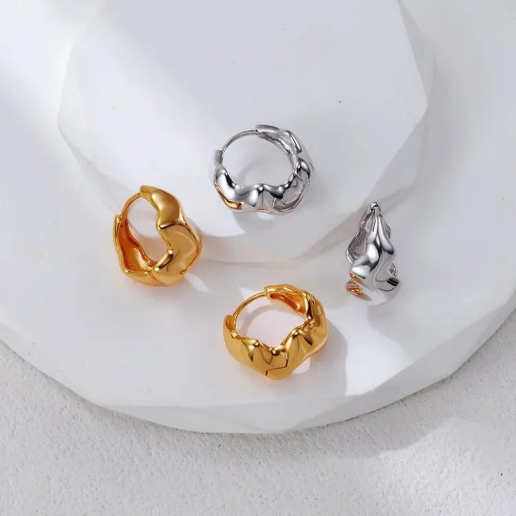 925银耳饰 瑞丽风银饰几何图案耳环简约耳扣日韩耳圈法式