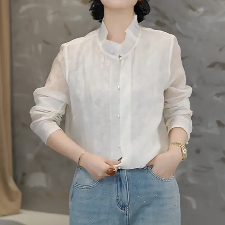 【摇曳】2026早春新款盘扣花苞领气质百搭衬衫衬衣女上衣LK2509330