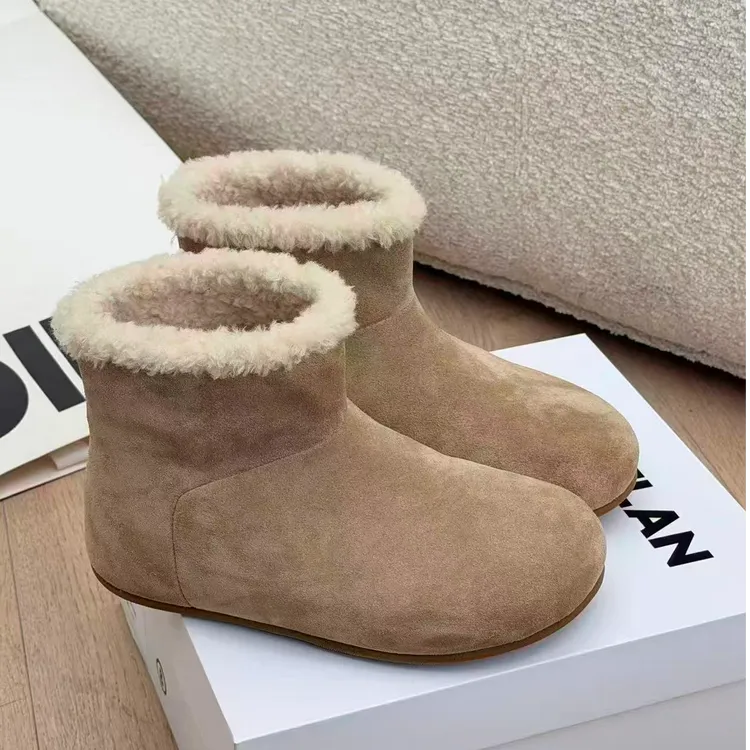 诗歌兰女靴2025冬季新品厚底羊毛保暖真皮圆头时尚百搭雪地靴短靴