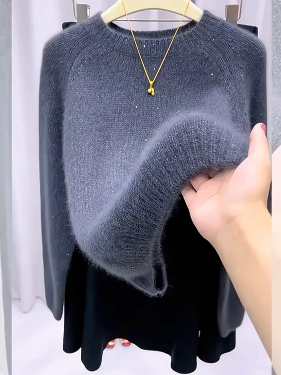时尚轻奢亮片圆领针织衫2025年秋冬季高级感洋气小众长袖毛衣女装