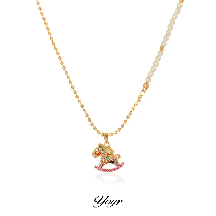 YOYR 黄铜项链 七彩锆钻小马项链高级感时尚2025新款拼接项链