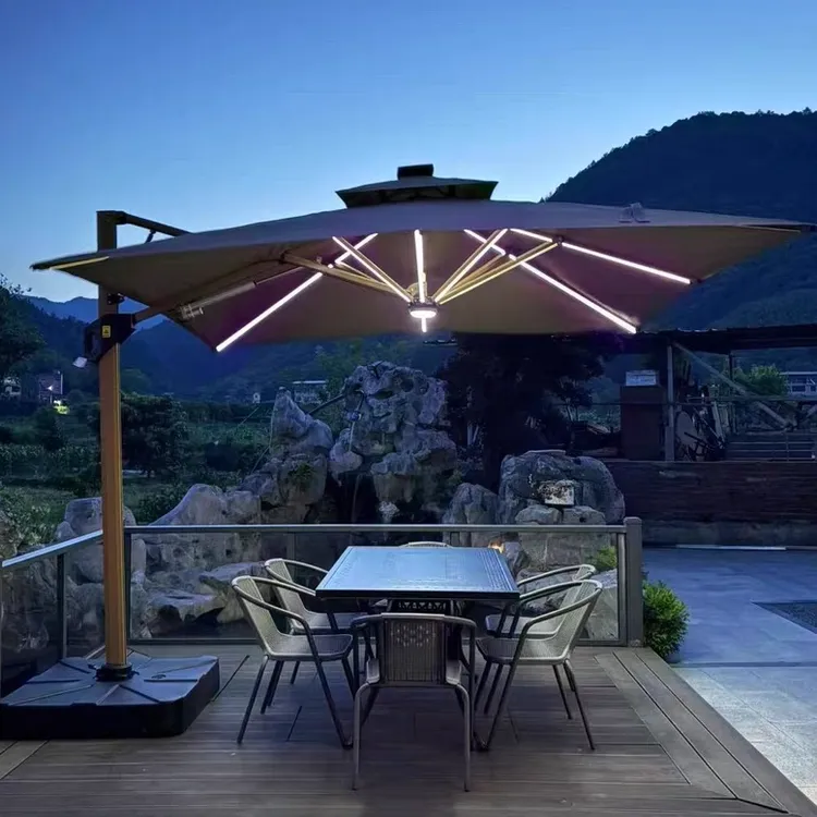 户外遮阳伞庭院伞棚太阳能灯伞商用摆摊室外罗马伞花园别墅户外伞