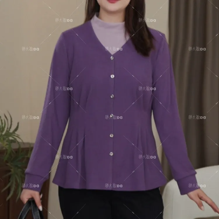 【上新】冬款上衣PMM82244新款法式优雅假两件撞色收腰大码女装上衣