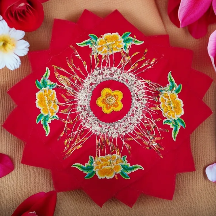 高档舞蹈手绢扭秧歌二人转手绢舞蹈配饰道具四层纱精致刺绣花跳舞