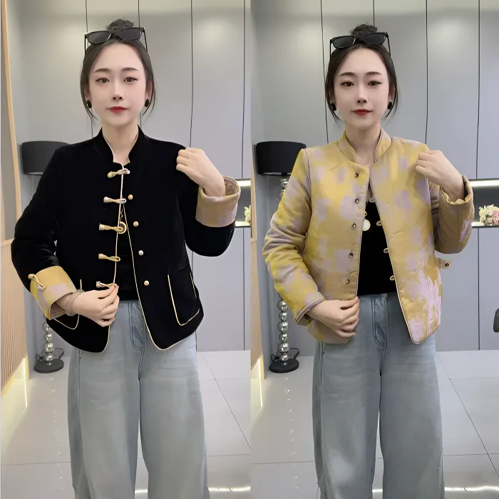 洋➕857冬季新款新中式国风立领盘扣加棉时尚洋气女外套