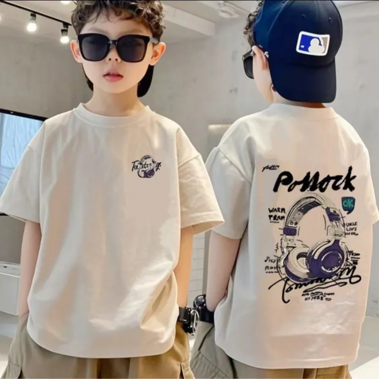 男孩男童短袖T恤夏季新款儿童纯棉休闲衣服耳机图案宽松童装帅