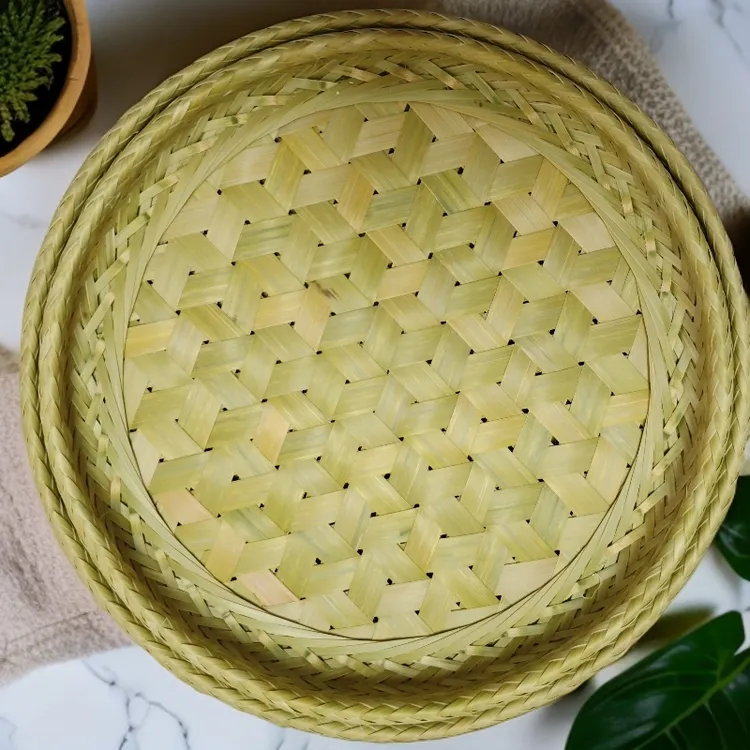 省级非遗纯手工洛宁竹编天然淡竹果盘两只