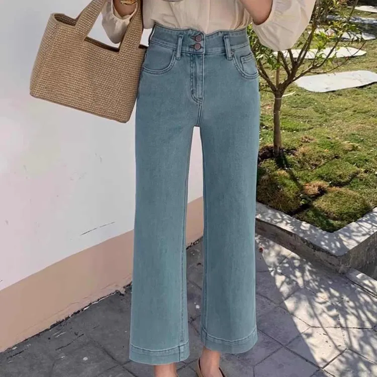 新款直筒牛仔裤显瘦大码女装胖妹妹女士高腰弹力九分裤2025春款