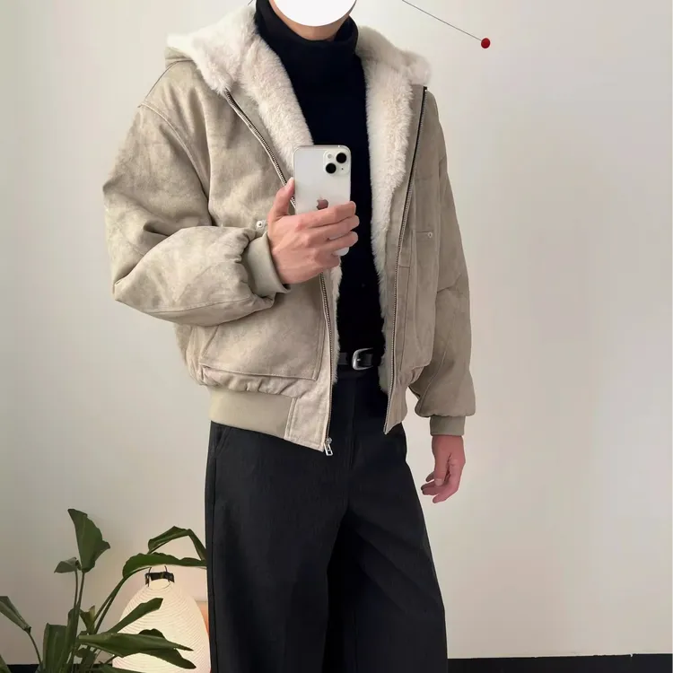 美式复古连帽座山雕男女加厚保暖高级感大理石帆布棉服夹克外套潮