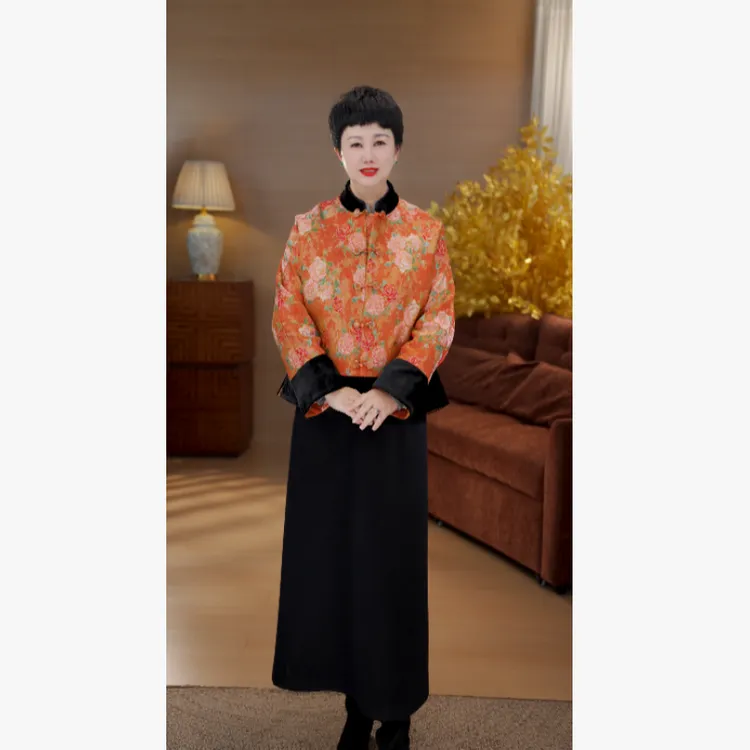 25年冬织金蜀锦拼纯桑蚕丝丝绒纯羊绒新中式上衣连袖袄子T63